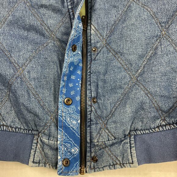 Anthropologie Quilted Denim Bomber Jacket Boho Western Casual Cropped Coat S - Picture 4 of 12